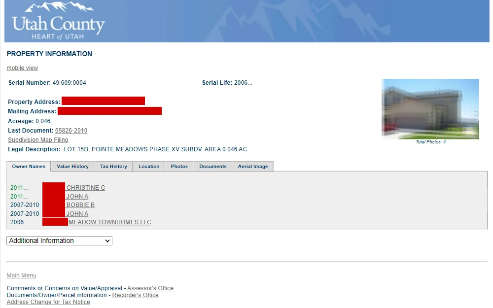 A screenshot of the search tool which users can rely on to look up and obtain public property information.